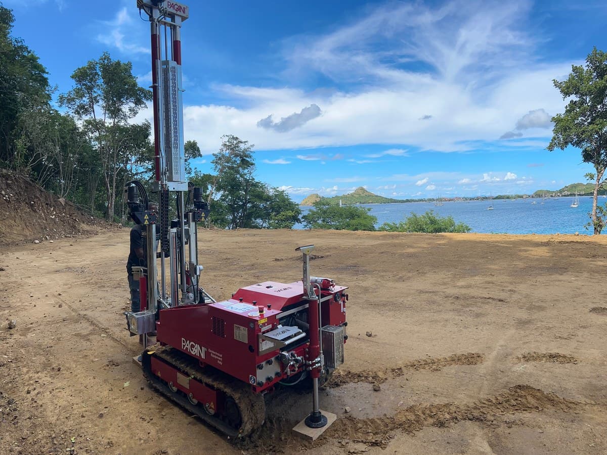 GID's Dynamic Daena rig set up on a coastal slope in Saint Lucia